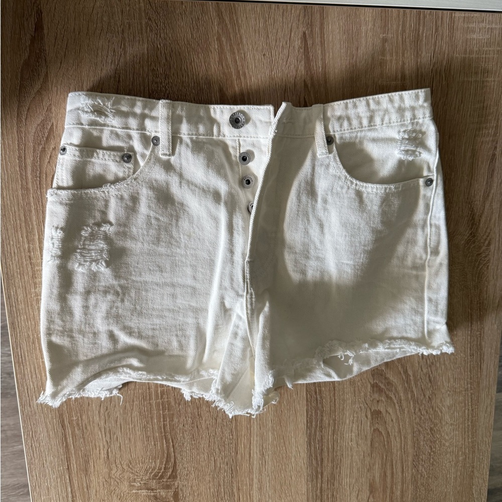 Brixton Natasha Cut-Off White Jean Shorts Distressed Hem